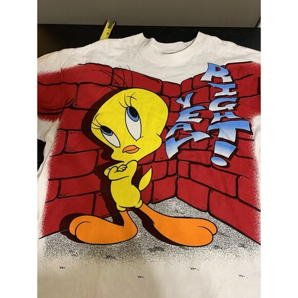 Vintage Tweety Bird Warner Bros. Big Print T-Shirt 90s Size XL - Picture 3 of 9